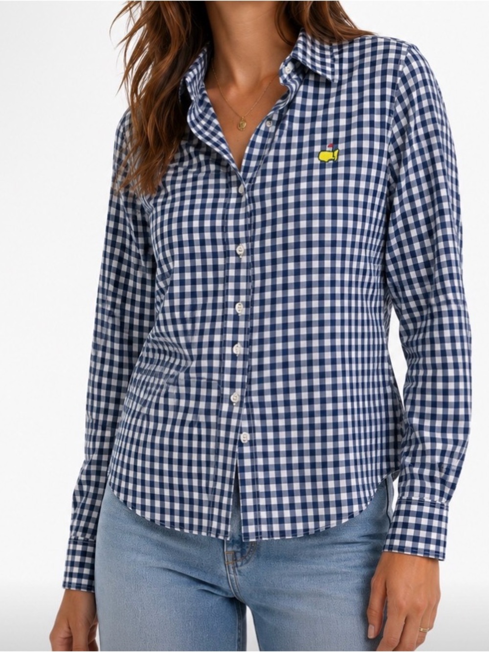 Peter Millar Masters Gingham Button Up Blouse M